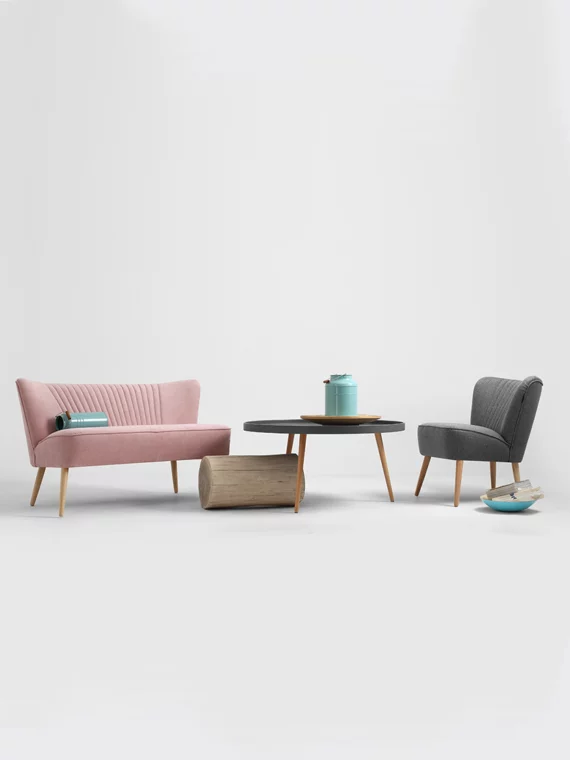 Retro 2-Sitzer Sofa Harry | Rosé Meringue